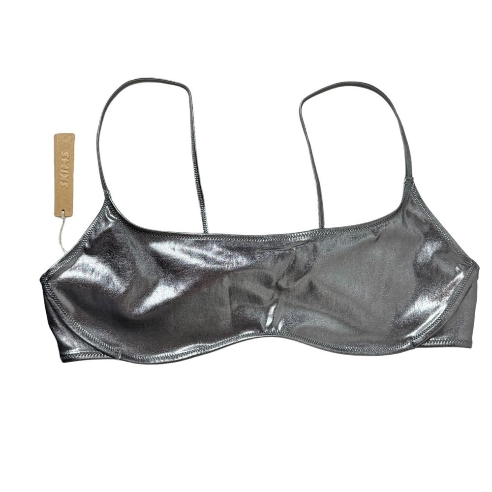 Skims Micro Scoop Bikini Top in‎ Carbon Metallic 3X